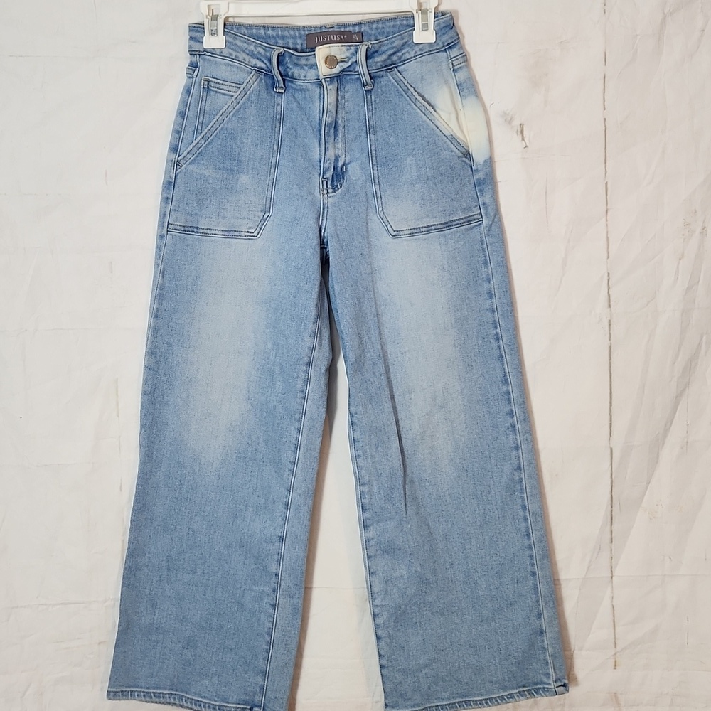 Just Usa Wide Leg Patch Pockets  Light Wash Jeans - Picture 5 of 11